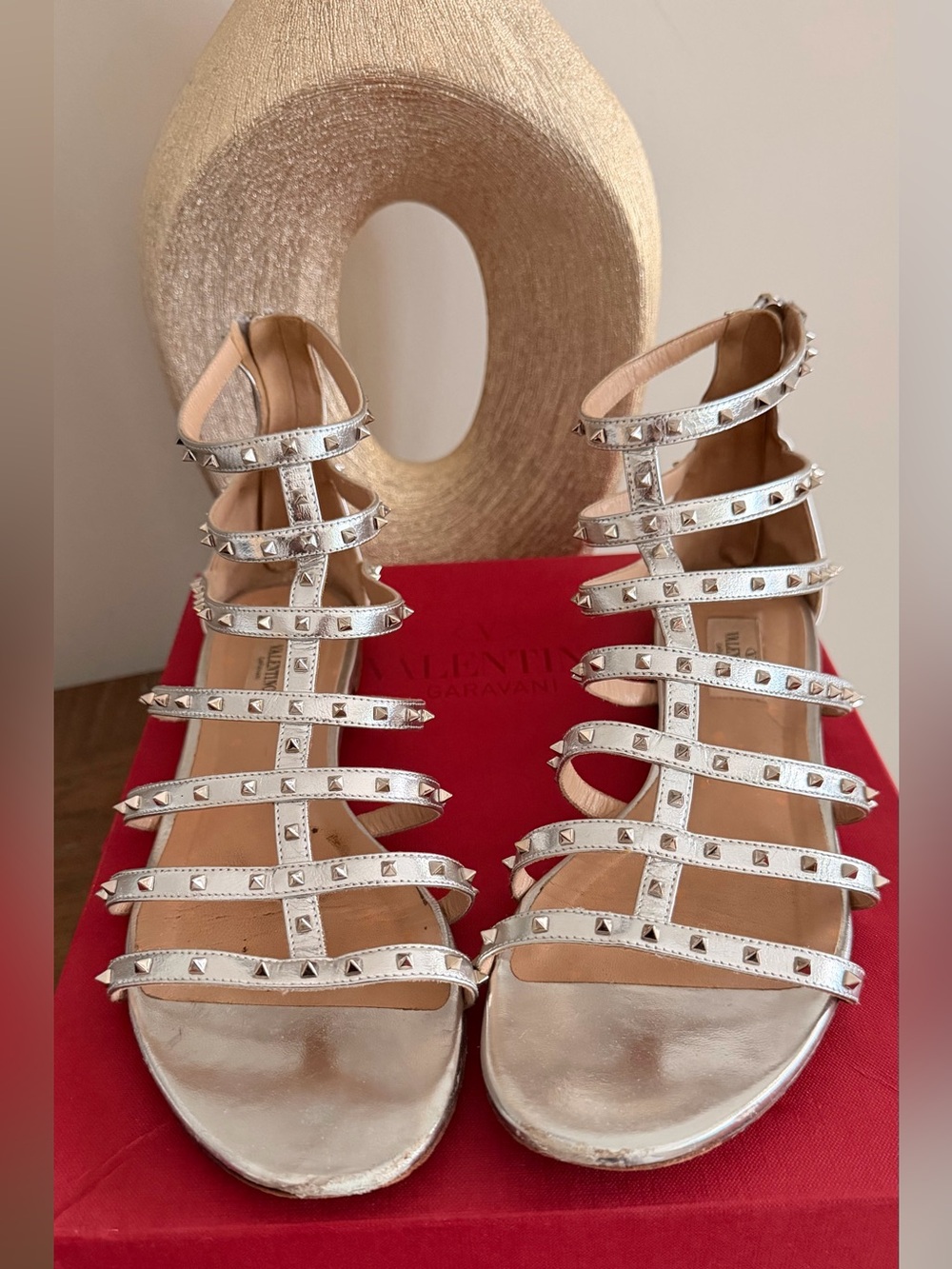 Valentino Silver Studded Gladiator Sandals